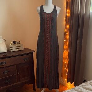 Solitaire Embroidered Gray Maxi Dress Small | Boho Western Cowgirl